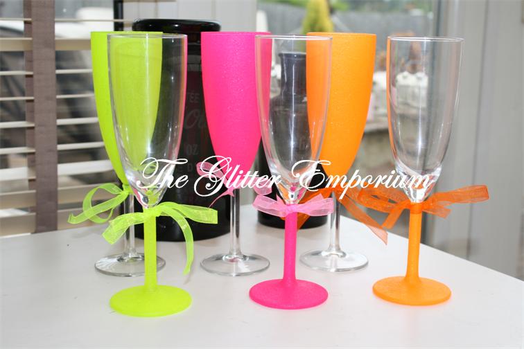 Set of 6 Neon Standard Wine Glasses or Champagne Flutes