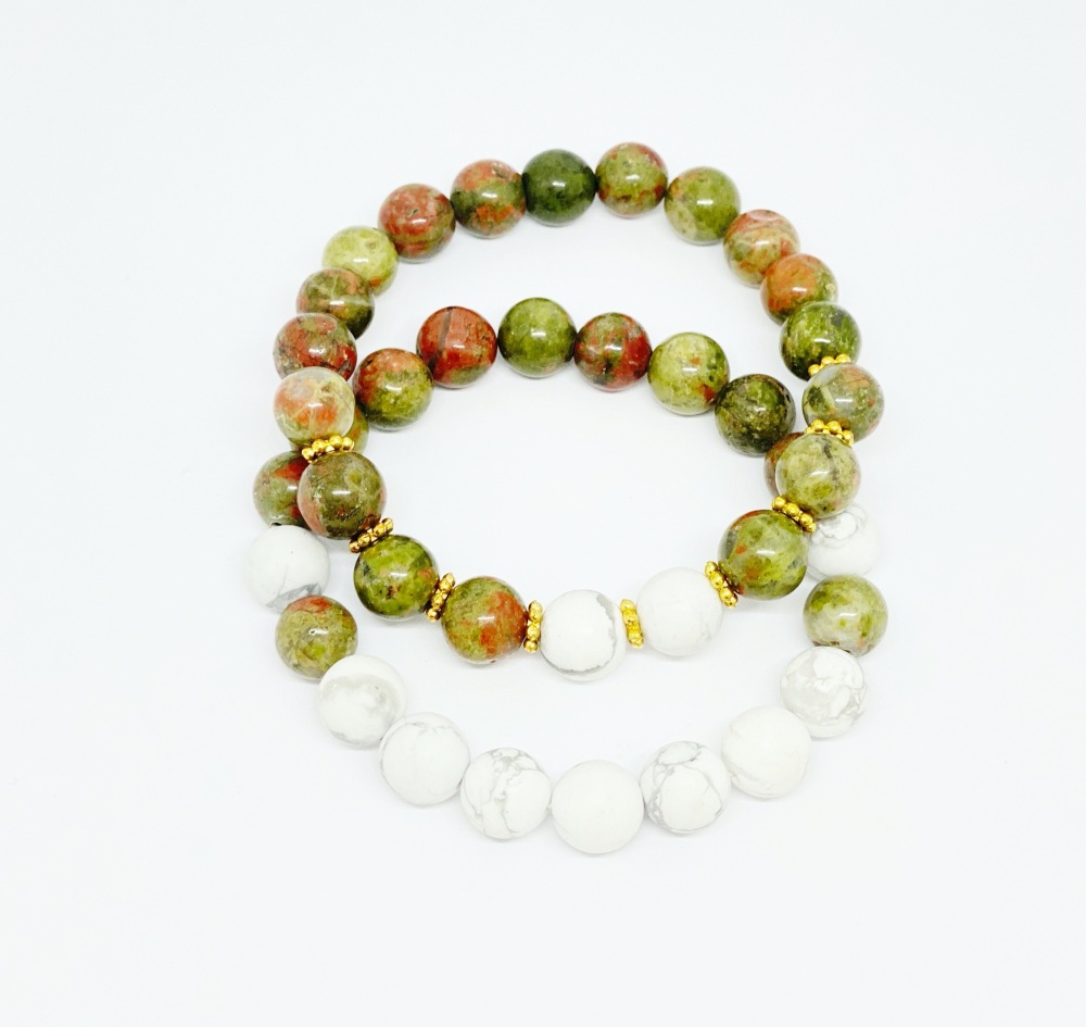 Howlite and Unakite bracelet set