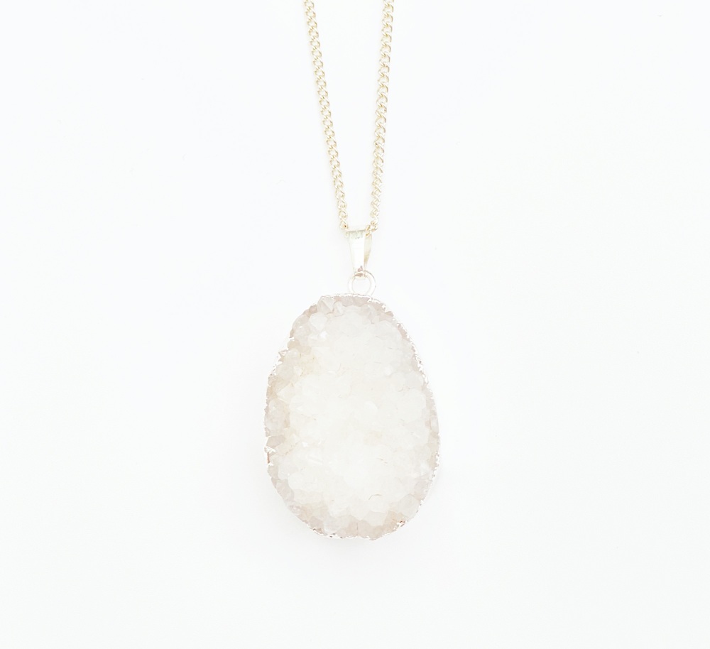 White oval druzy pendant necklace