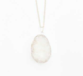 White oval druzy pendant necklace