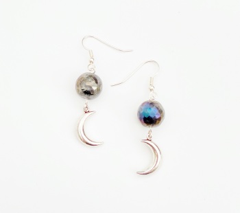 Electro Labradorite crescent moon earrings