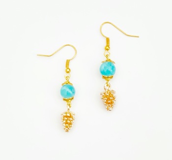 Blue sponge quartz and pine cone earrings