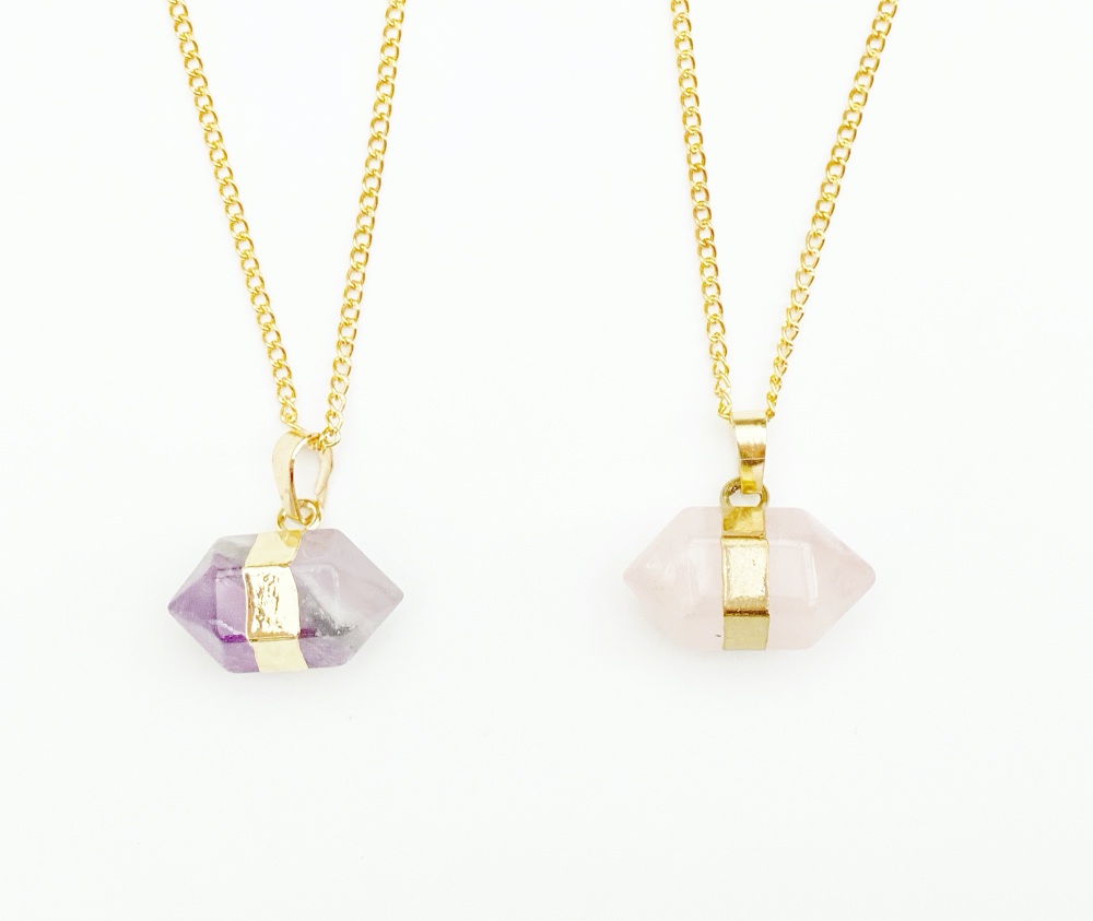 Hexagon gemstone pendant necklace