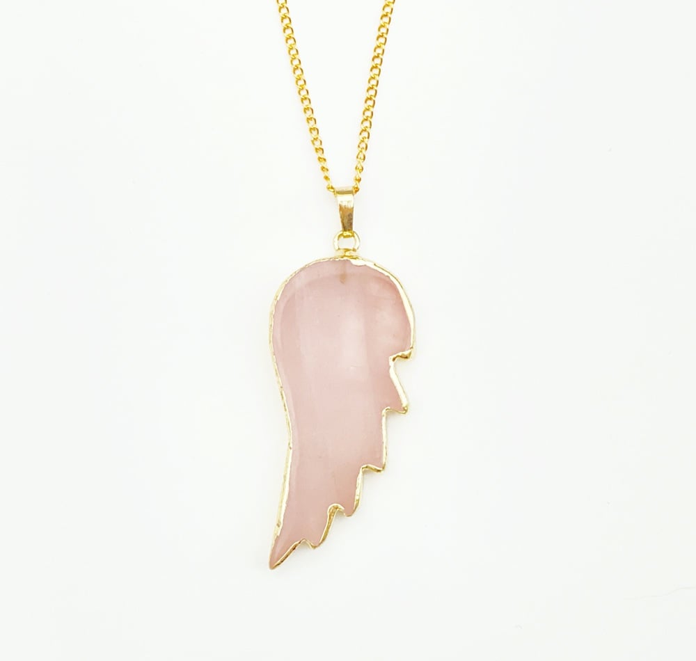 Rose Quartz angel wing pendant necklace