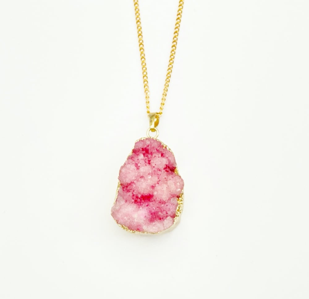 Pink druzy pendant necklace