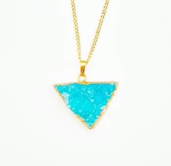 Blue triangle druzy pendant necklace