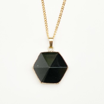 Black resin hexagon necklace