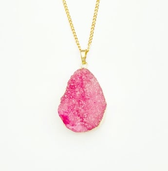 Pink teardrop druzy pendant necklace