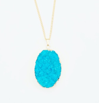 Blue oval druzy pendant necklace