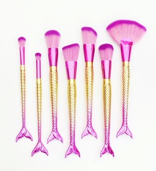 Pink and gold mermaid makeup brush set