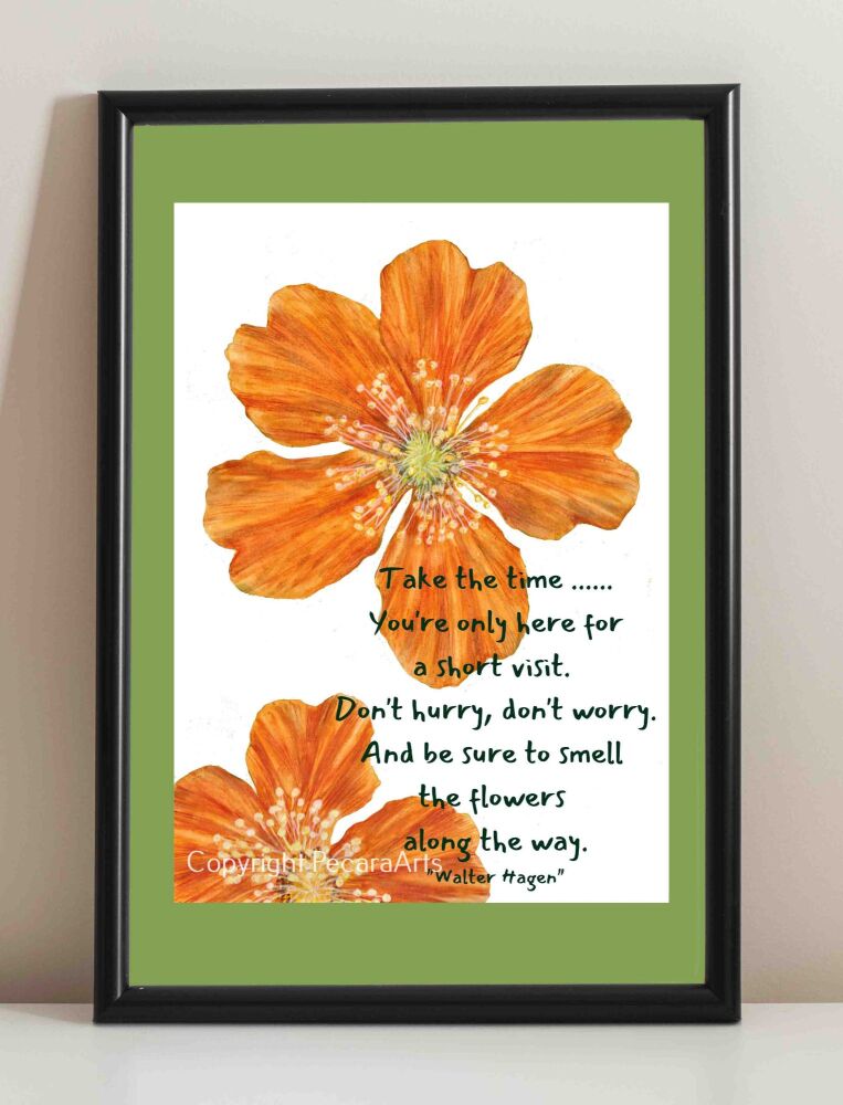 A5 Orange flowers,  Saying/Quote art print.
