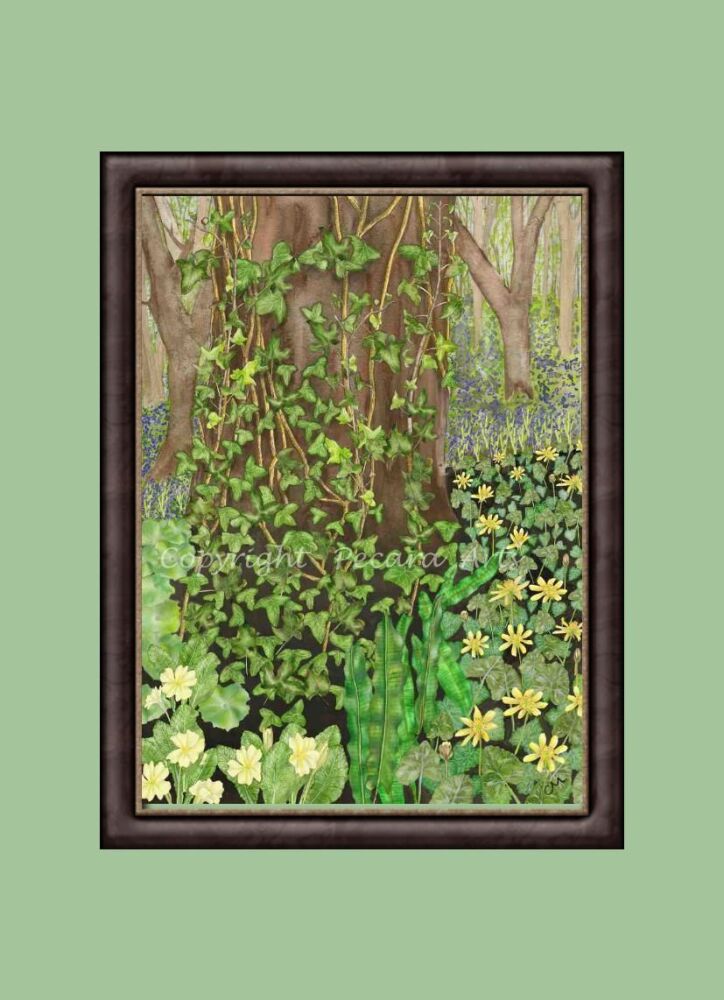 Spring wild flowers in the forest. A4 or A3 Giclee print of original watercolour.