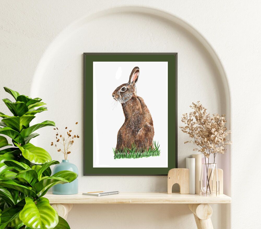 Hare Alert. Fine art print of original watercolour.