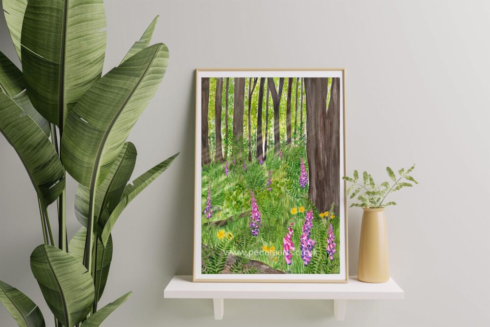 Sunlit forest, A5 Fine art print of original watercolour.