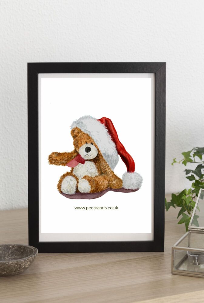 Santa Bear. Fine art print of original watercolour.