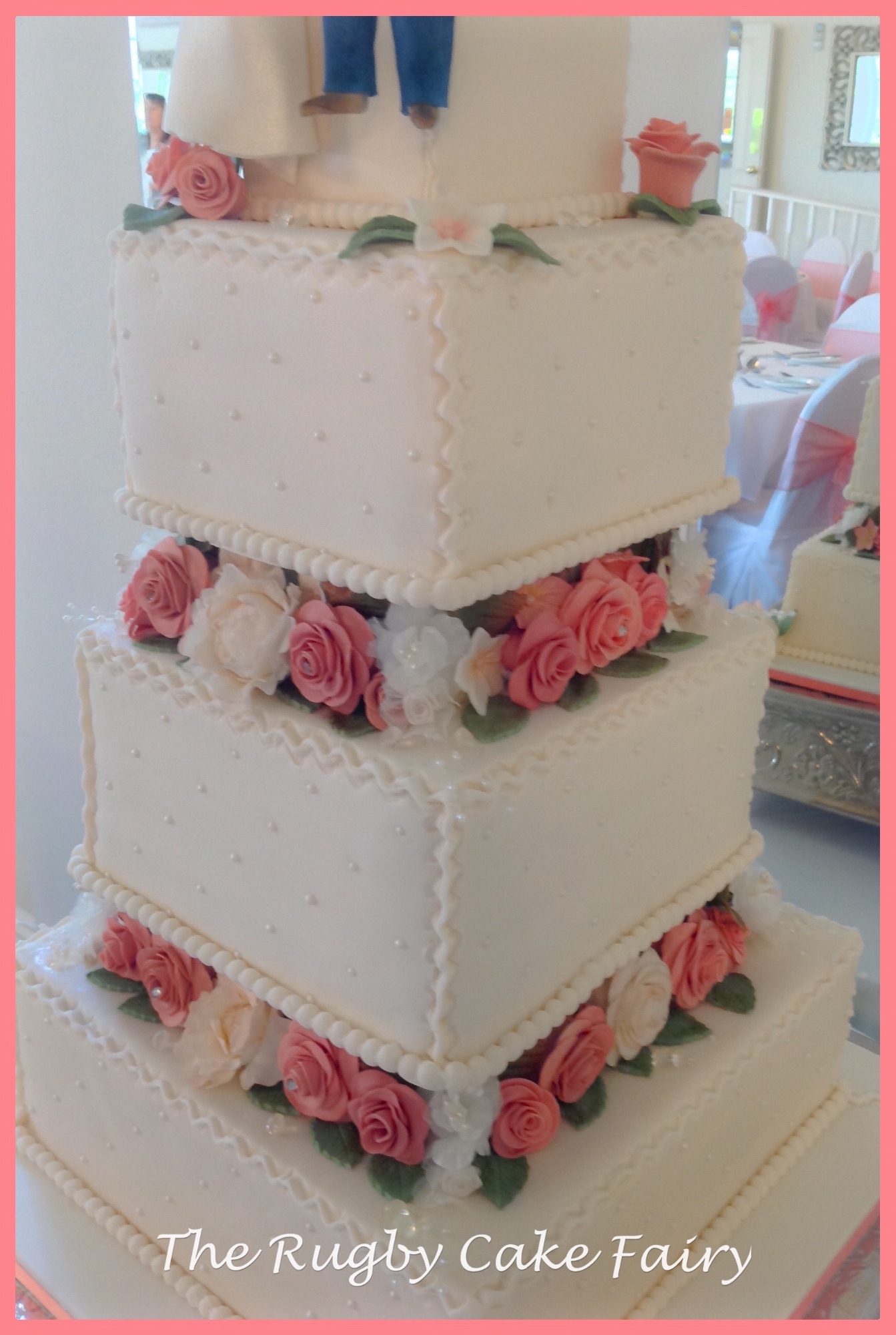 shell pink rose wedding cake