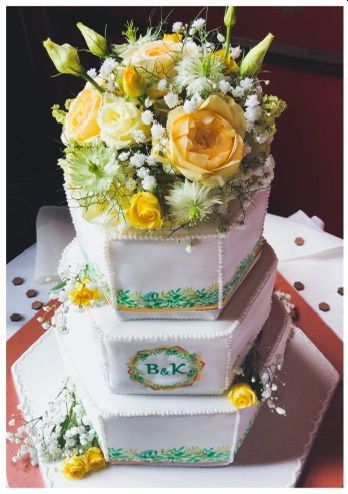 hexagonal flower wedding cake topper
