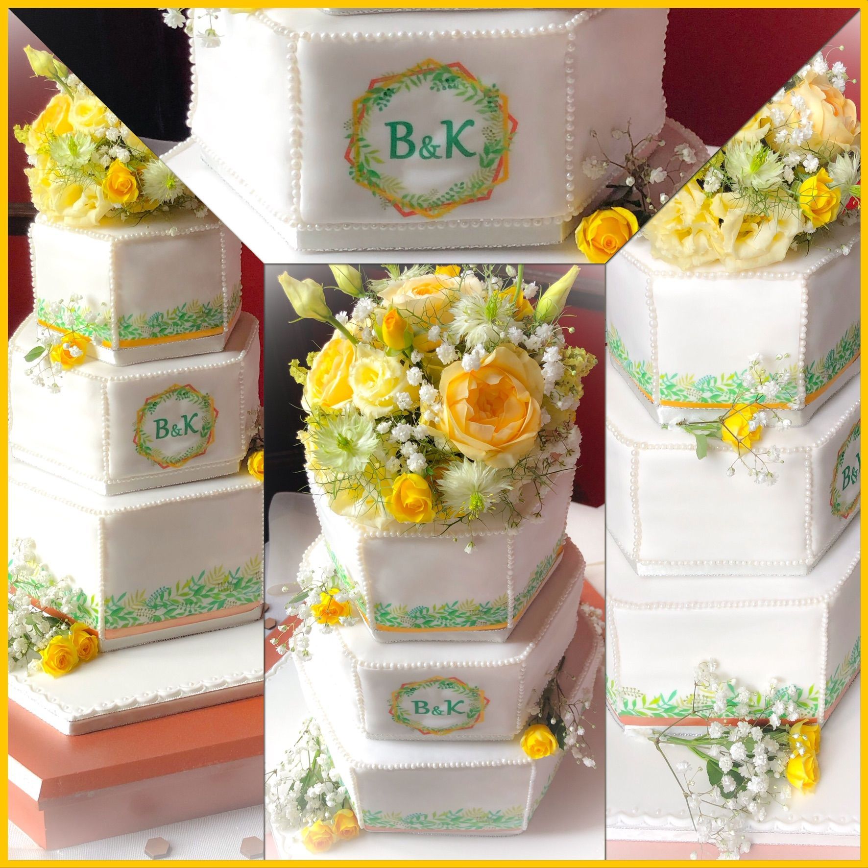 hexagonal flower wedding cake