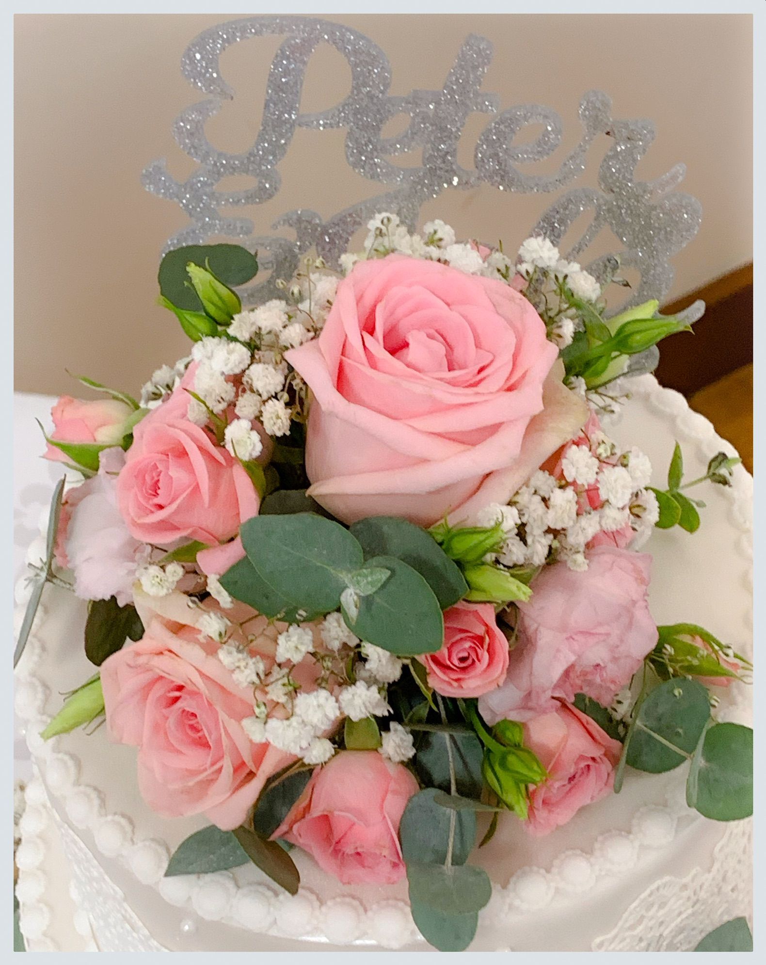 pink rose and name cake topper