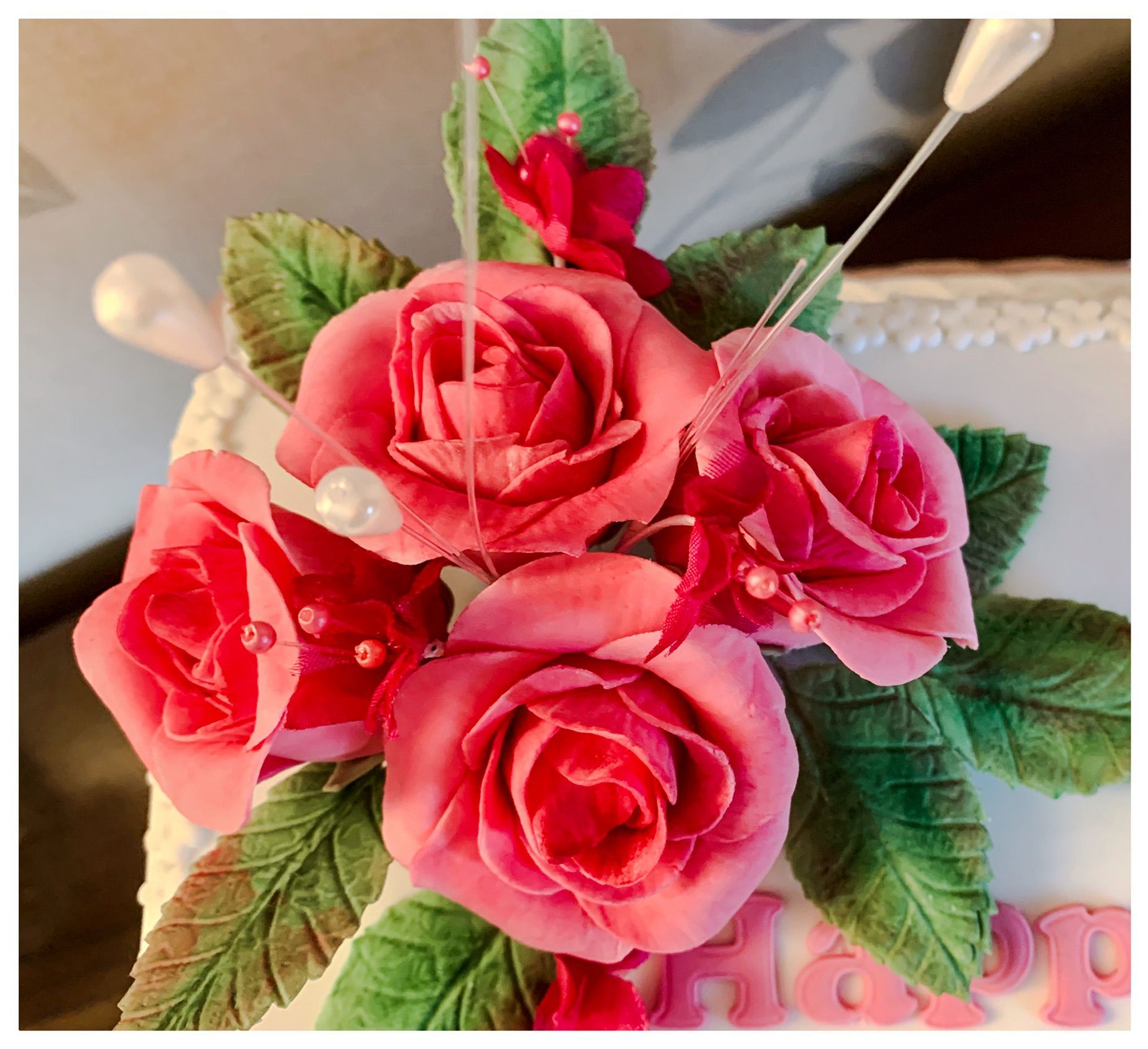 pink wired rose cake topper