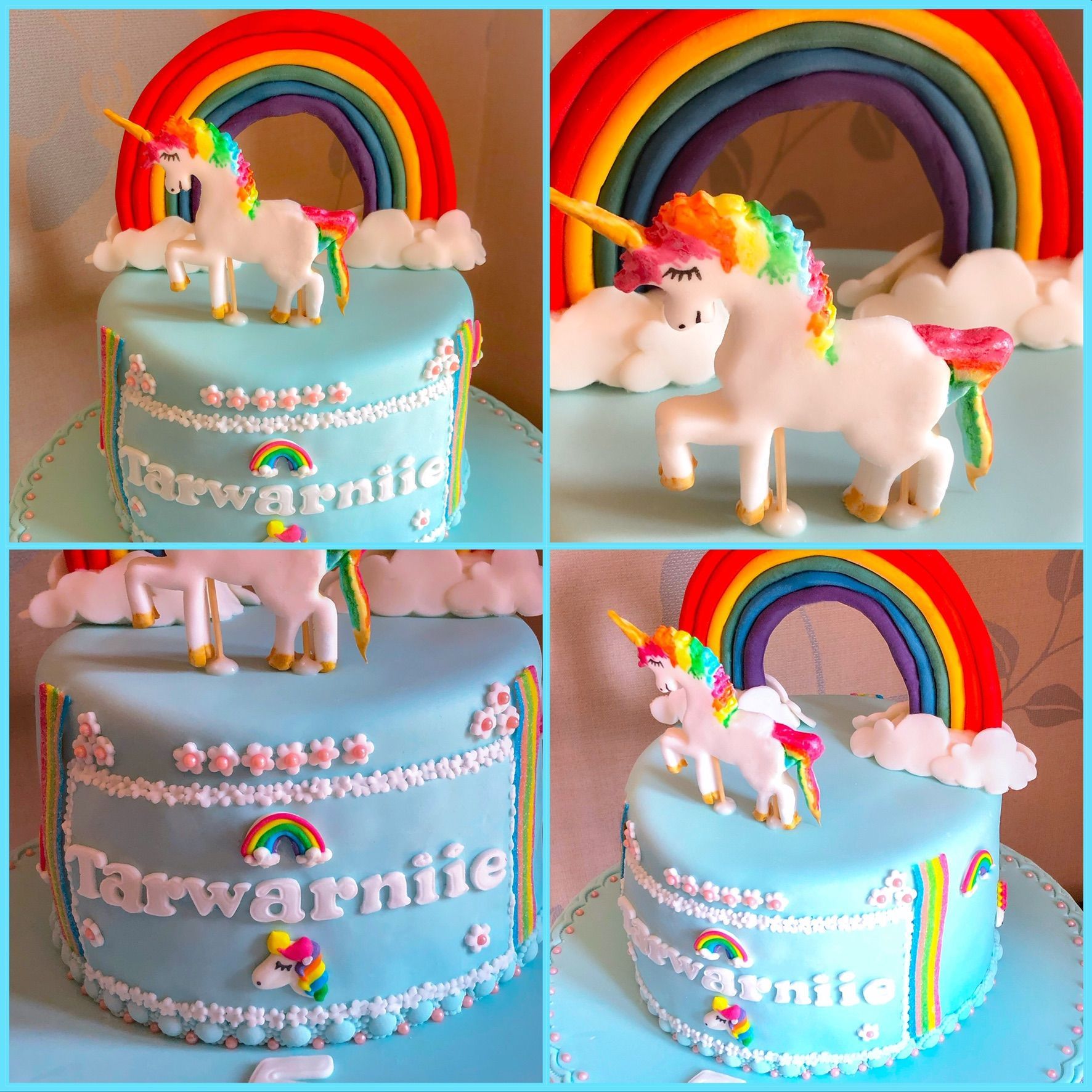unicorn rainbow cake collage