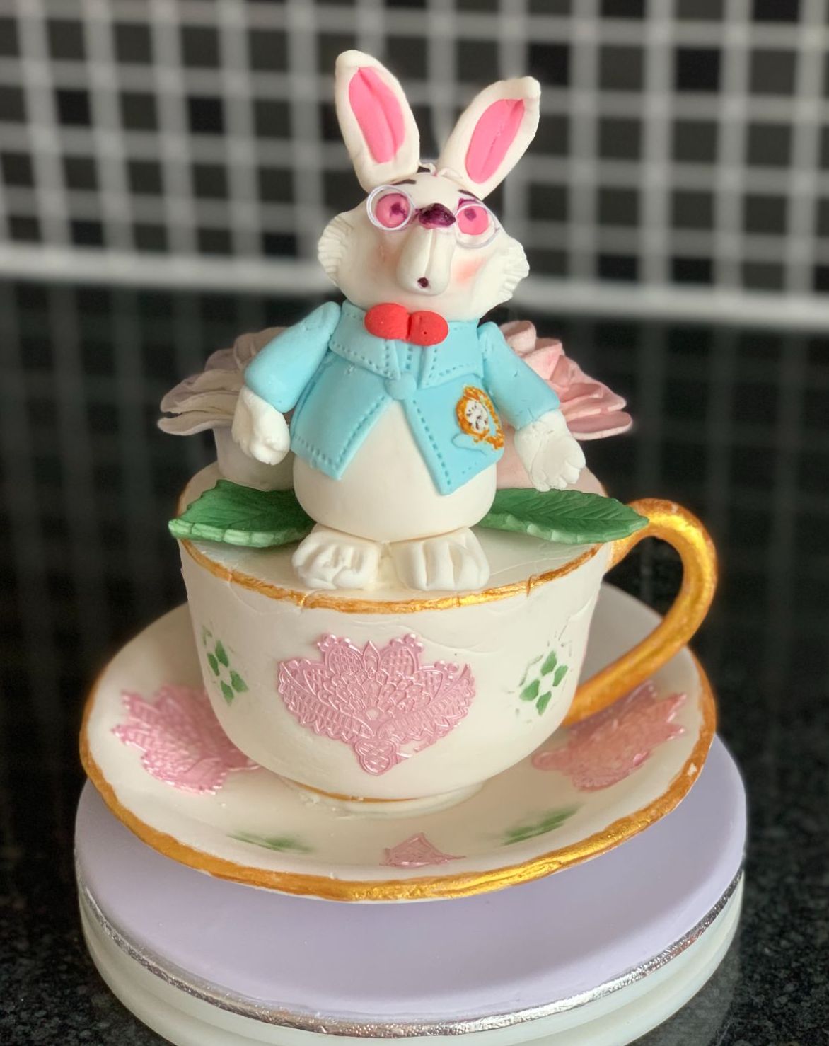 white rabbit teacup topper