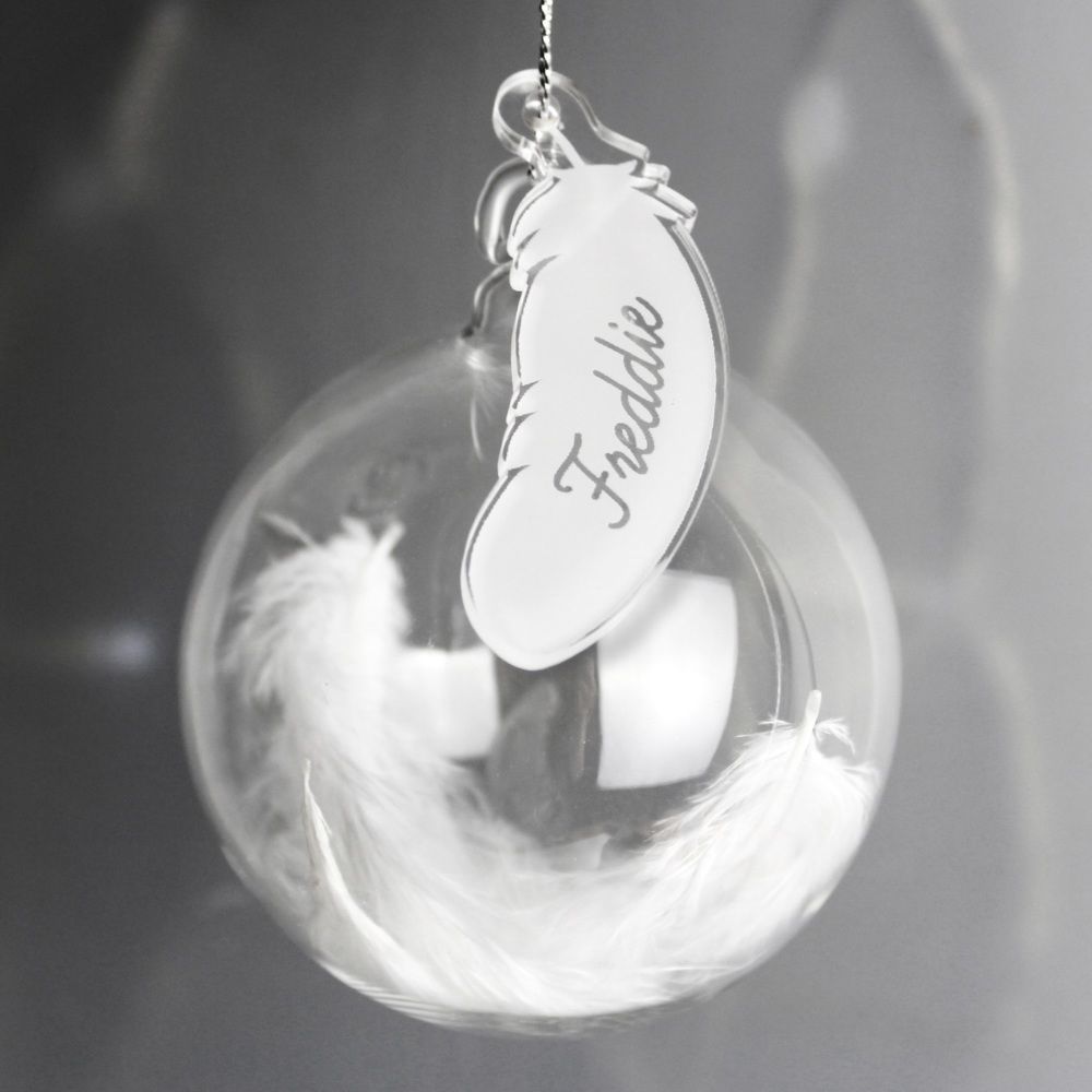 White Personalised Feather Bauble 