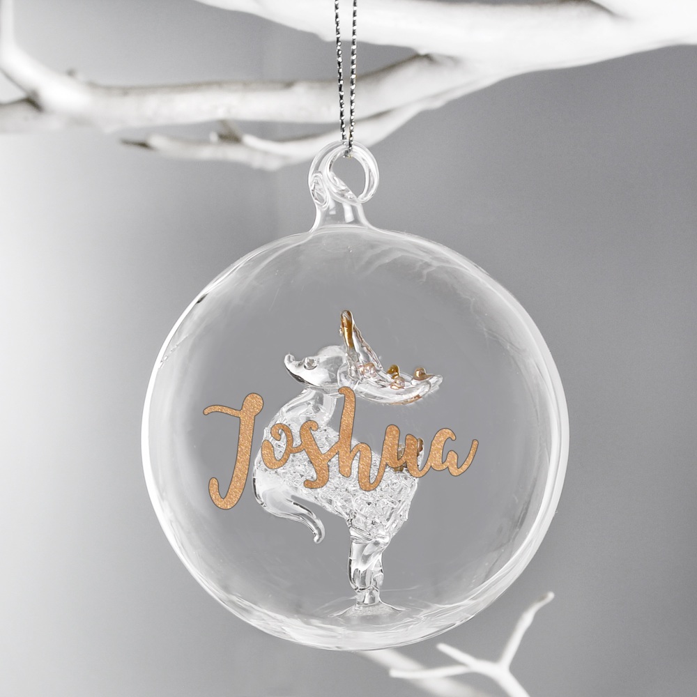 Gold Glitter Personalised Glass Reindeer Bauble