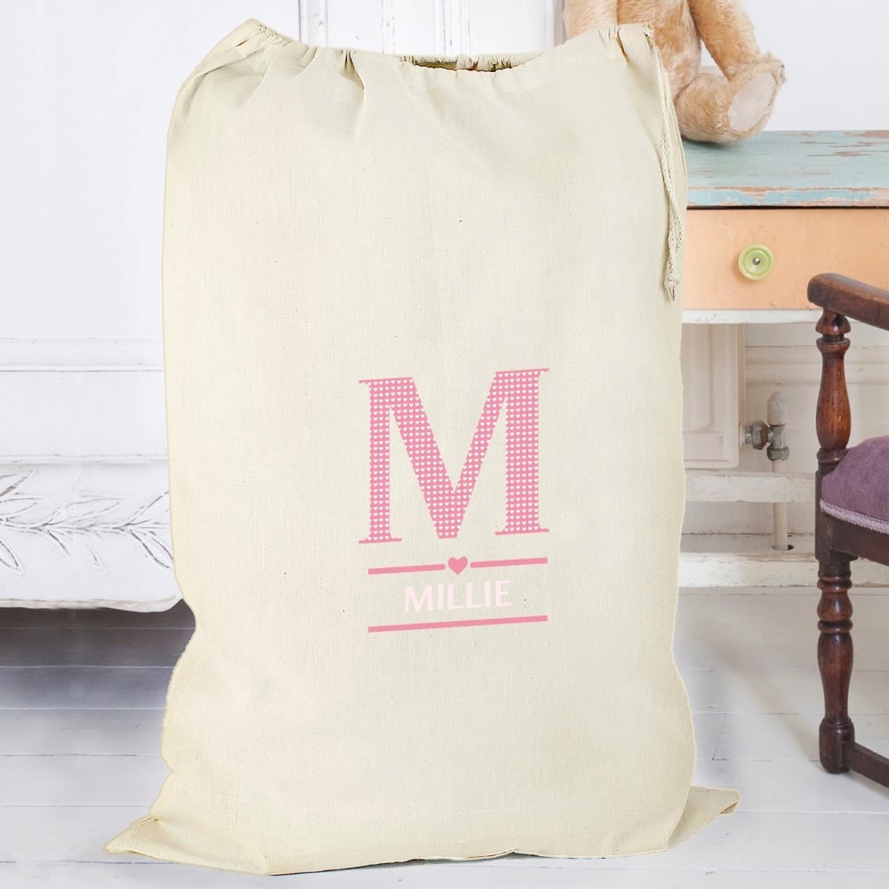 Pink Initial Personalised Cotton Sack