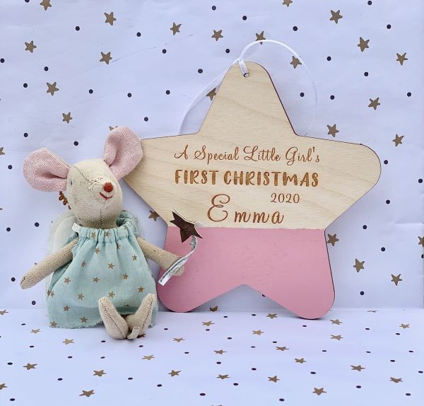 Little Girls First Christmas Personalised Hanging Star 