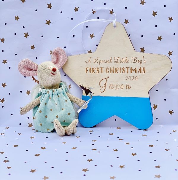 Little Boys First Christmas Personalised Hanging Star 