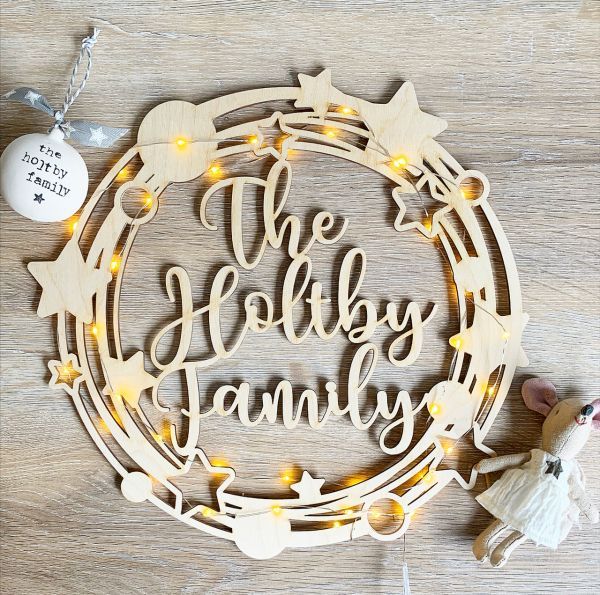 Star & Bauble Personalised Wooden Wreath 