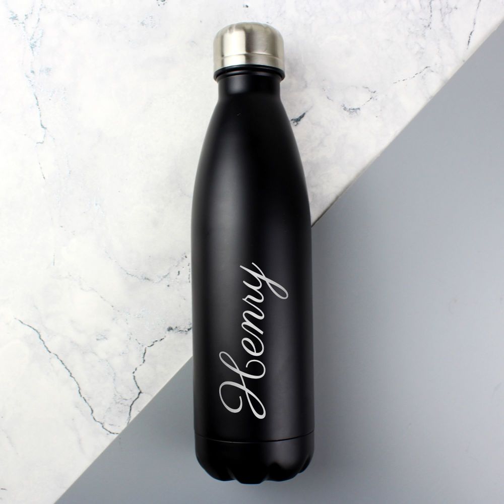 Black Personalised Metal Insulated Bottle 