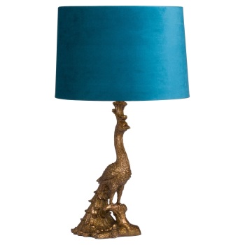Antique Teal & Gold Peacock Table Lamp