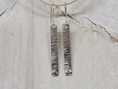 Sterling Silver Slim Rectangle Shimmer Earrings