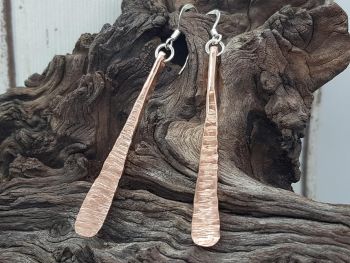 Earrings - Copper - Long Bark Texture Paddle Earrings