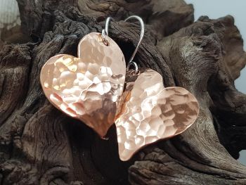 Earrings - Copper - Hammered Whimsy Heart Earrings