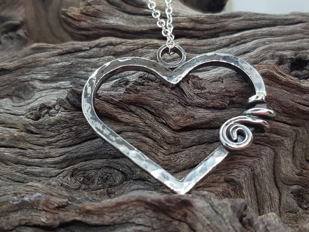 Sterling Silver Necklace - Hammered Heart Neckalce