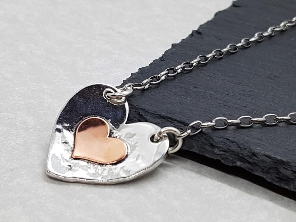 Pewter & Copper Two Hearts Pendant