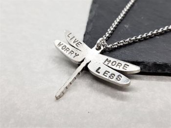 Necklace - Pewter - Dragonfly - Live More Worry Less