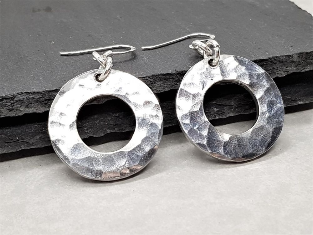 Pewter Hammered Circle Washer Earrings