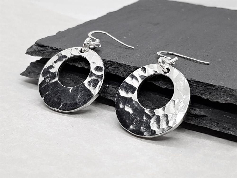 Pewter Hammered Offset Washer Earrings