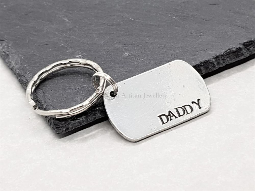 Pewter Mini Dog Tag Keyring - Daddy