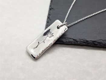 Necklace - Pewter - Rustic Rectangle with Flower