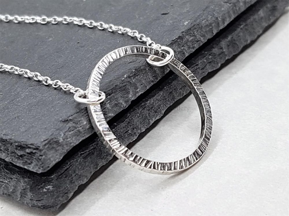 Sterling Silver Necklace - Shimmer Circle Necklace