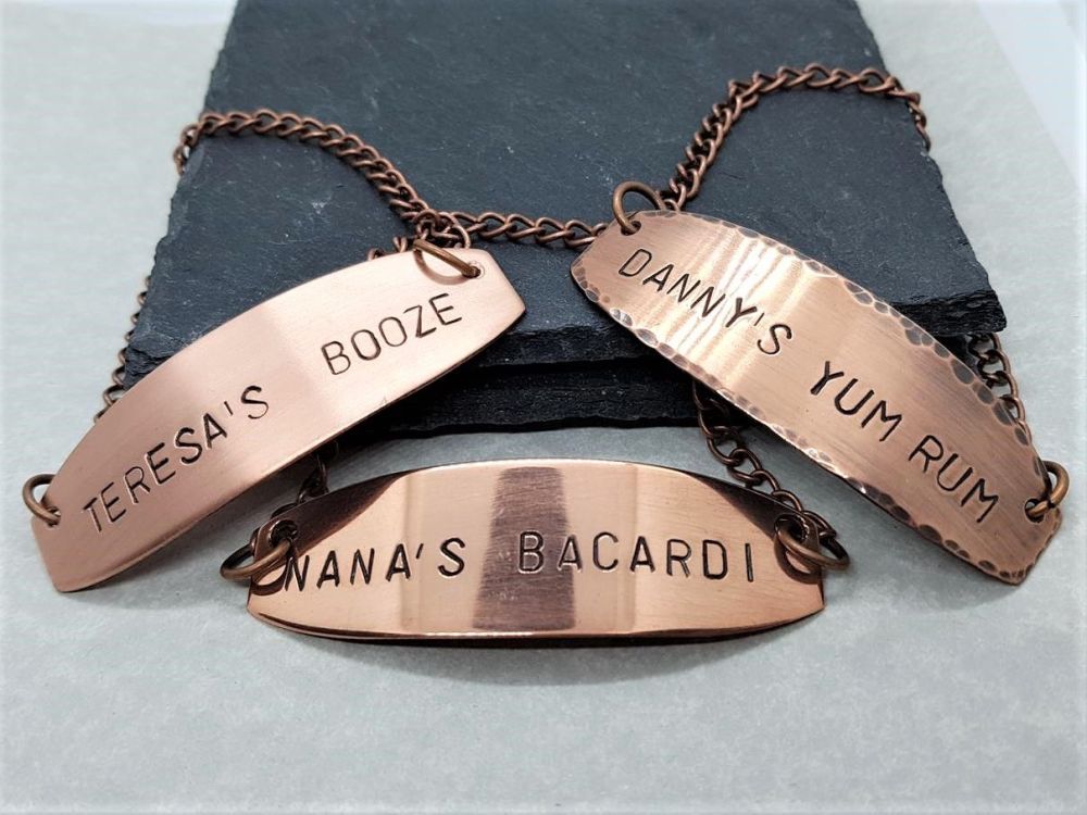 Copper Personalised Bottle Tag,Plaque, Charm or Label