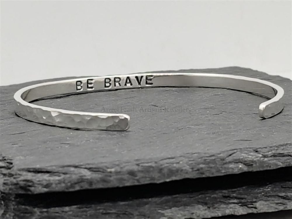 Sterling Silver Cuff Bracelet - Be Brave - Slim Cuff