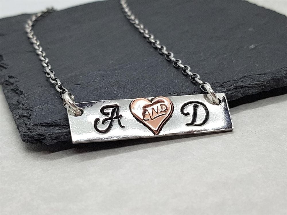 Pewter & Copper Personalised Slim Bar Necklace