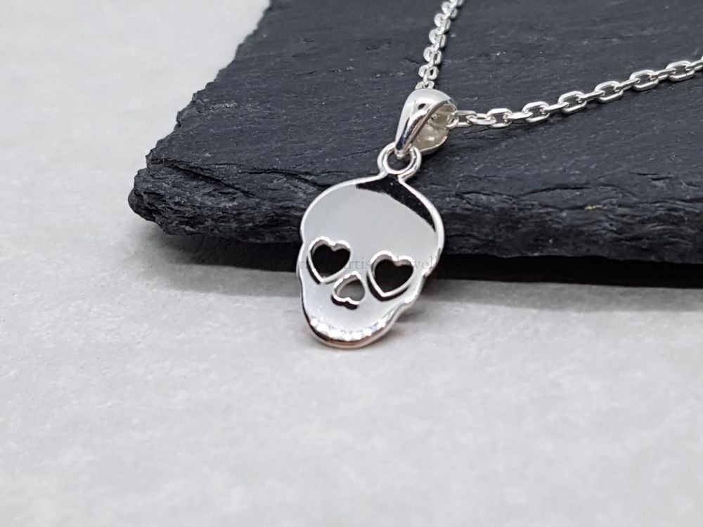 Sterling Silver Necklace - Dainty Skull Necklace