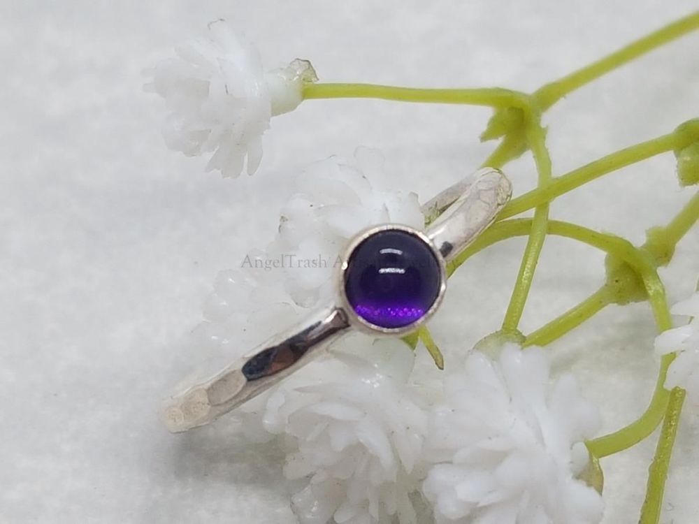 Sterling Silver Ring - Round Stacking Ring with 5mm Amethyst Cabochon